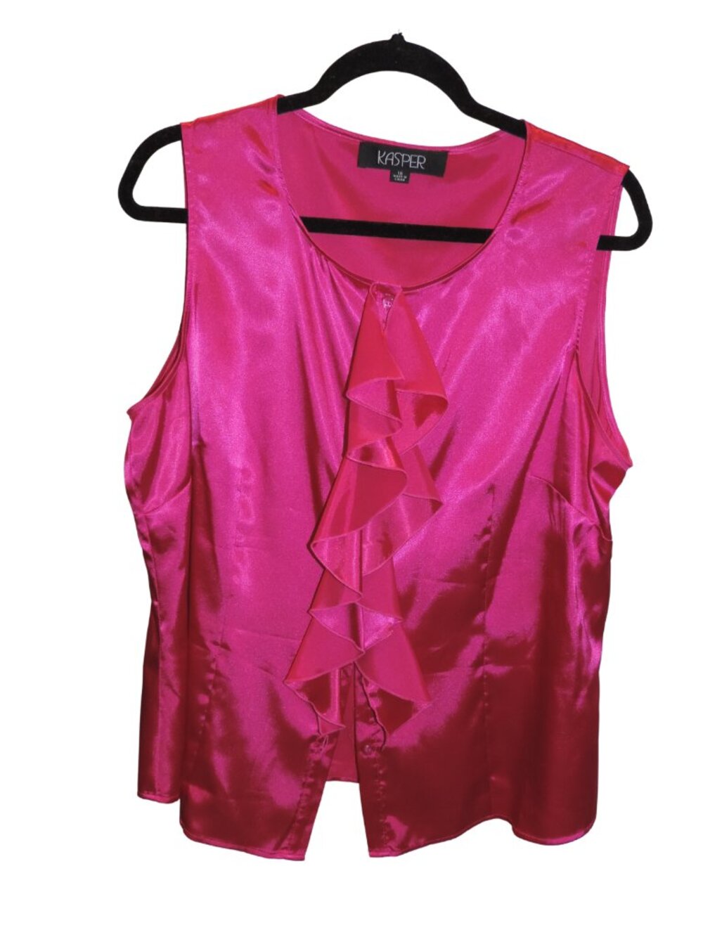 Kasper Hot Pink Satin Ruffle Sleeveless Blouse